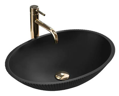 Νιπτήρας Επικαθήμενος Rea Della Black Matte (Γυάλινος) - 51 x 37 cm