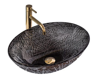 Νιπτήρας Πάγκου Rea Frost Black (Γυάλινος) - 51 x 35.5 cm