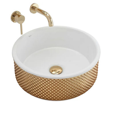 Νιπτήρας Επικαθήμενος Rea Helen Gold White - Ø 42 cm