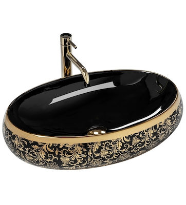 Νιπτήρας Επικαθήμενος Rea Meryl Black Gold - 60 x 40.5 cm