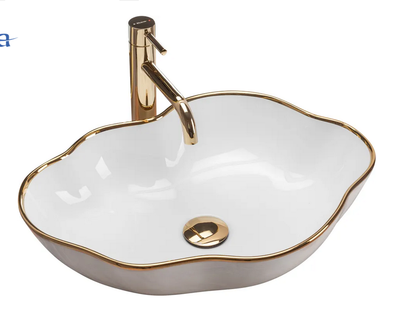 Νιπτήρας Επικαθήμενος Rea Pearl Gold Edge - 51.5 x 37.5 cm
