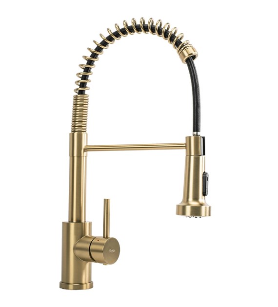 Μπαταρία Κουζίνας με Αποσπώμενο Ντους Rea Colin Gold Brushed - Ματ Χρυσό