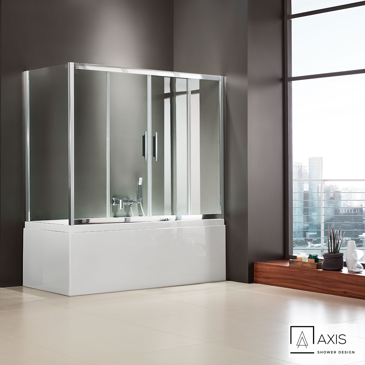 Συρόμενη διπλή πόρτα καμπίνας μπανιέρας AXIS 160 ύψους 140εκ. ρυθμιζόμενη από 157 έως 161εκ. Clear Chrome