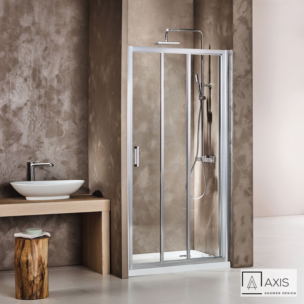 Συρόμενη τριπλή πόρτα καμπίνας ντουζιέρας AXIS 90 ύψους 185εκ.  ρυθμιζόμενη από 87 έως 91εκ. Clean Glass Chrome