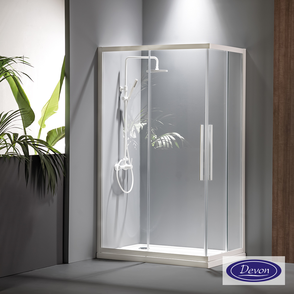 Καμπίνα ντουζιέρας Γωνιακής Εισόδου Corner Entry 120x80 (117-119 x 77-79 εκ.), Devon Flow Clean Glass White Matt