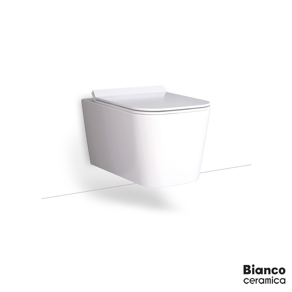 Λεκάνη ENZO RIMLESS κρεμαστή Slim soft-close, White Matt, BIANCO CERAMICA