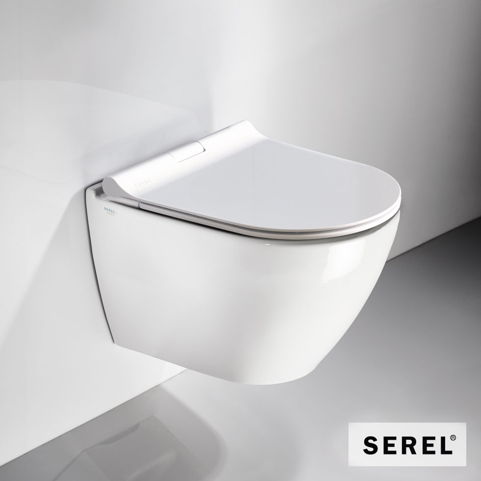 Λεκάνη Κρεμαστή Rimless SMART36/48,5 , κάλυμμα Slim Soft Close 9001SC, Serel White