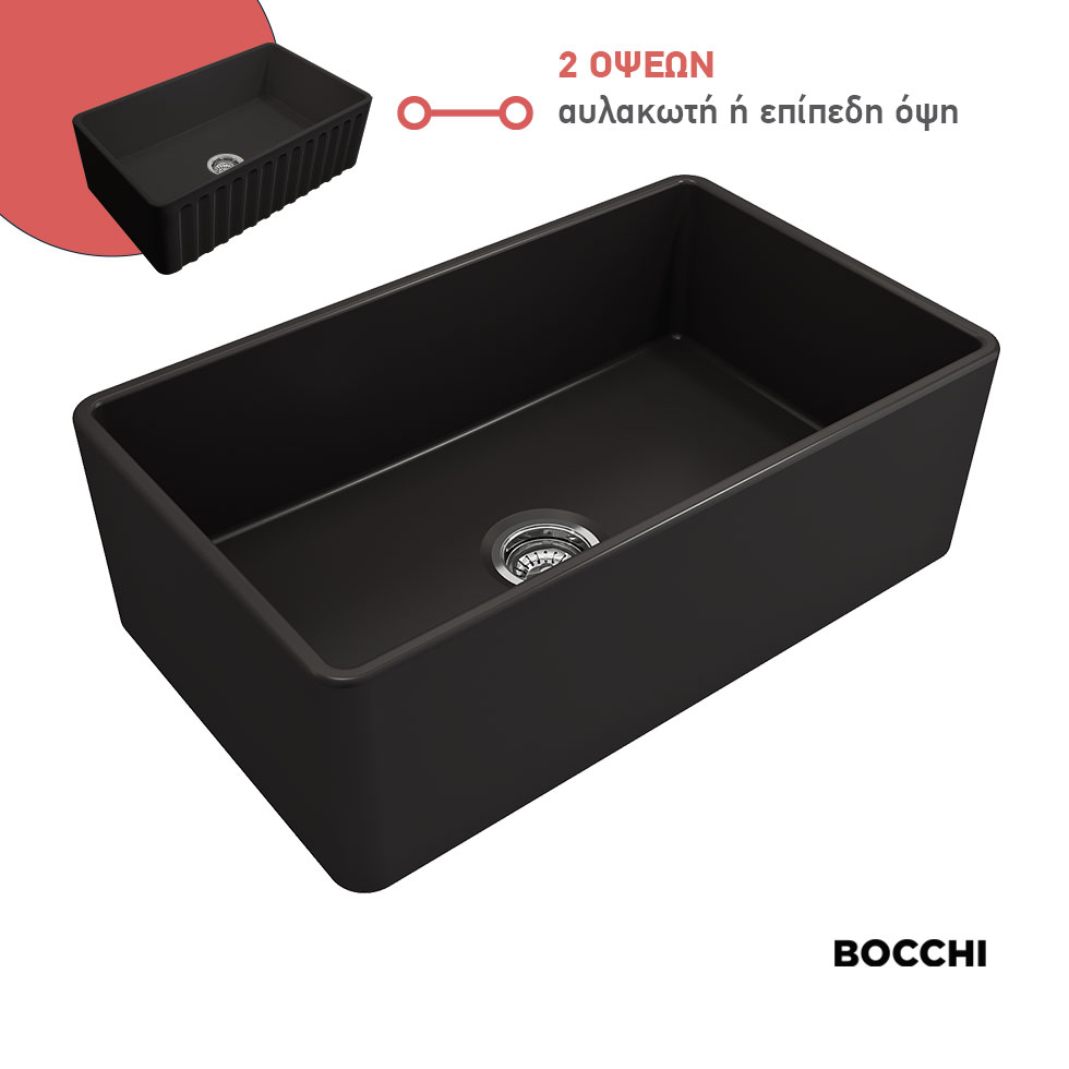 Νεροχύτης Κουζίνας Πορσελάνης Επικαθήμενος 76x46 Bocchi Black Matt