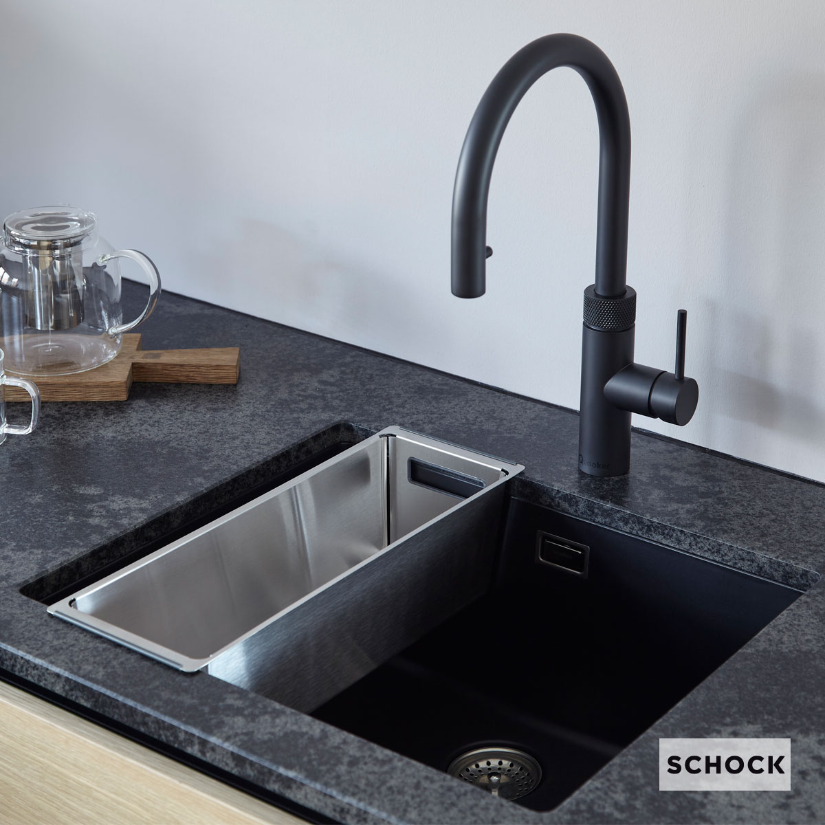 Νεροχύτης Κουζίνας Γρανίτη Manhattan Υποκαθήμενος 55,6x45,6 Schock Cristalite Nero Granite