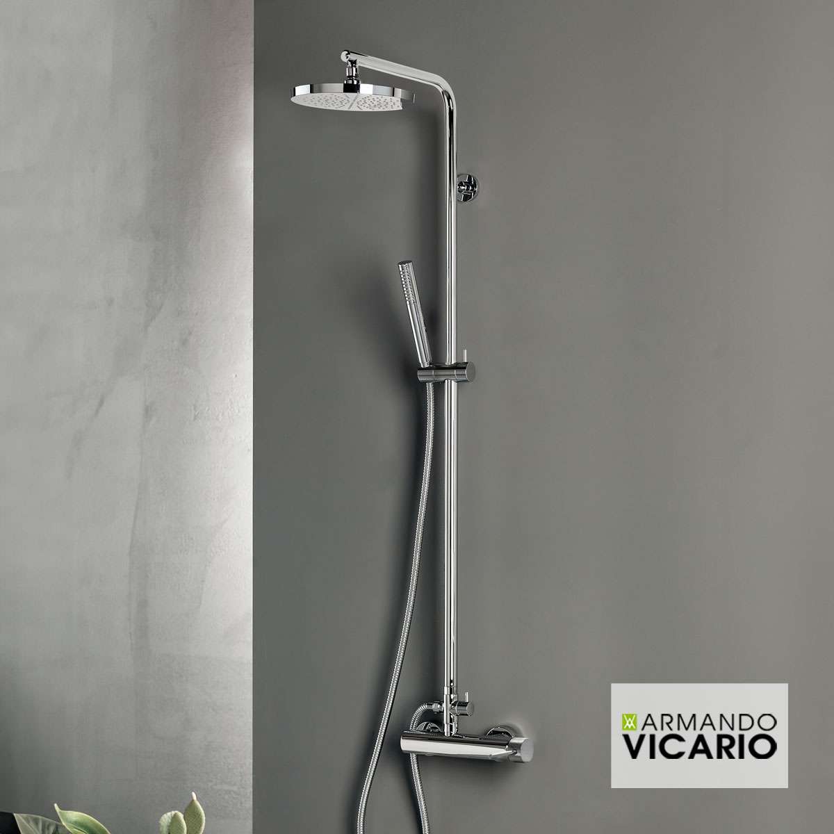 Μπαταρία Ντουζιέρας με Κεφαλή και Κολώνα μη ρυθμιζόμενου ύψους Industrial Vicario Chrome