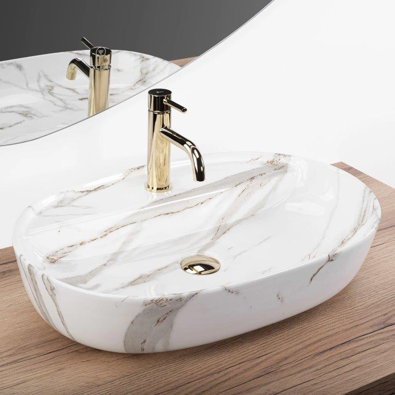 Νιπτήρας Πάγκου Rea Aura 61 Shiny Aiax (Marble Effect) - 61 x 41 cm