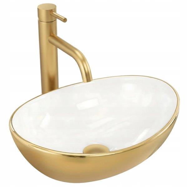 Νιπτήρας Πορσελάνης Basaro Sofia Gold/Λευκός 41.5 x 35.5 x 13.5 εκ.