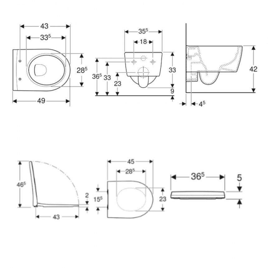 ΣΕΤ ΛΕΚΑΝΗ ΚΡΕΜΑΣΤΗ ICON RIMFREE 49cm ΜΕ ΚΑΛΥΜΜΑ SLIM SOFT CLOSE Q/R ΛΕΥΚΟ GEBERIT