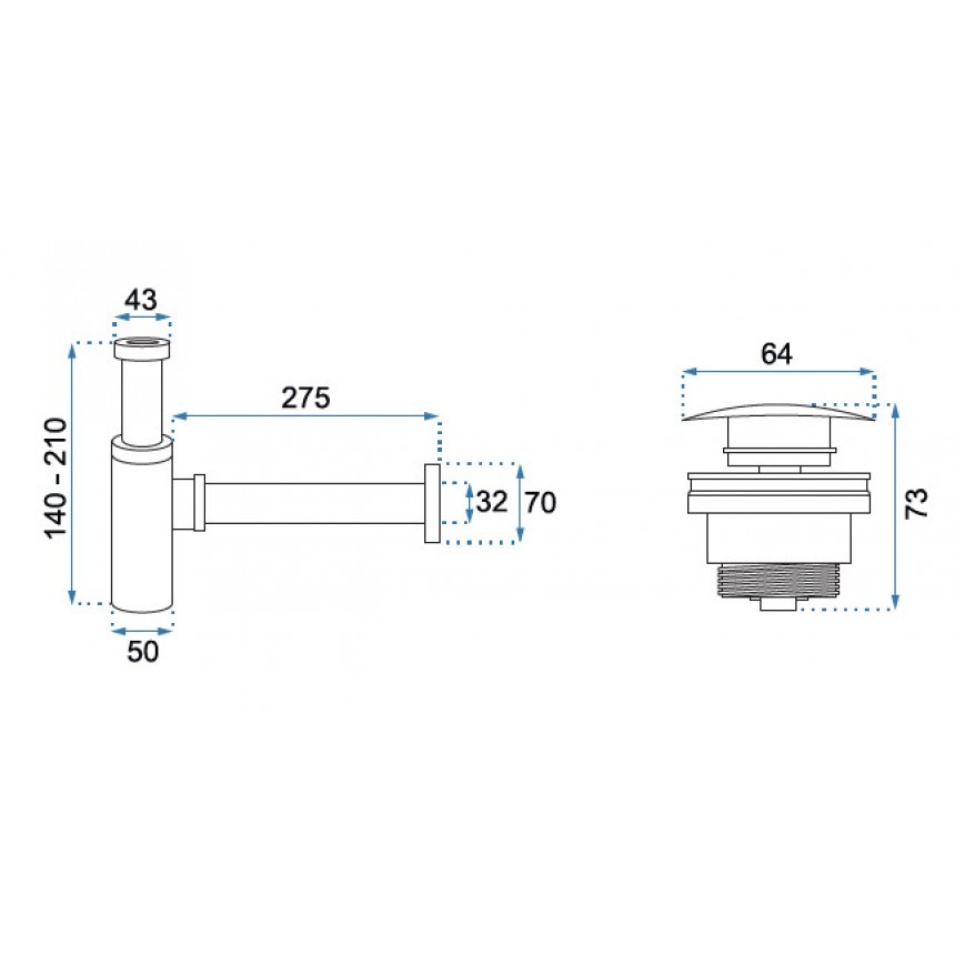 CLICK-CLACK SIPHON UNIVERSAL CHROME ΣΙΦΩΝΙ ΑΣΗΜΙ