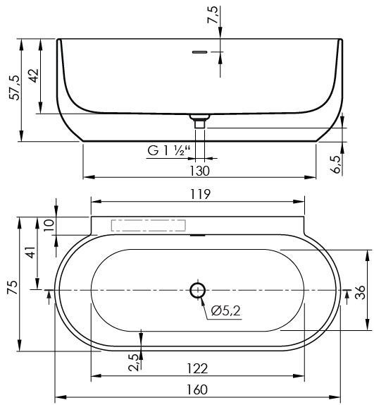 SANYCCES ARC BACK-TO-WALL - ΑΚΡΥΛΙΚΗ ΜΠΑΝΙΕΡΑ ΕΦΑΠΤΟΜΕΝΗ ΣΕ ΤΟΙΧΟ 160x75 cm