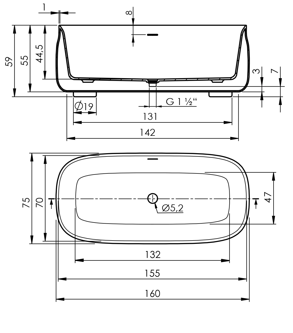 SANYCCES DUNA - ΕΛΕΥΘΕΡΗ ΜΠΑΝΙΕΡΑ SANYDUR MATT WHITE 160x75