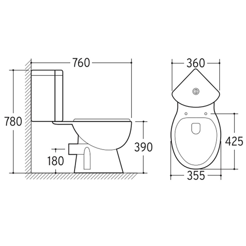 Λεκάνη με Καζανάκι & Κάλυμμα Duroplast Γωνιακή Μονομπλόκ ICC 7636P Rimless 