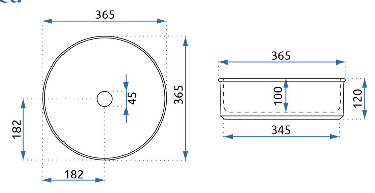 Νιπτήρας Επικαθήμενος Rea Charlotte 36.5 x 36.5 x 12 cm - Λευκός