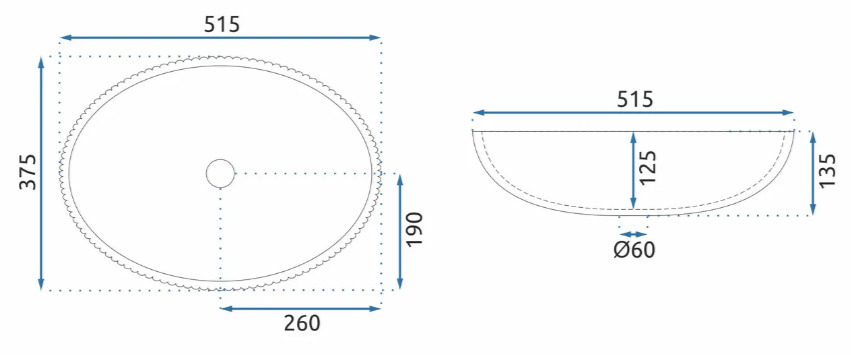 Νιπτήρας Επικαθήμενος Rea Della Black Matte (Γυάλινος) - 51 x 37 cm