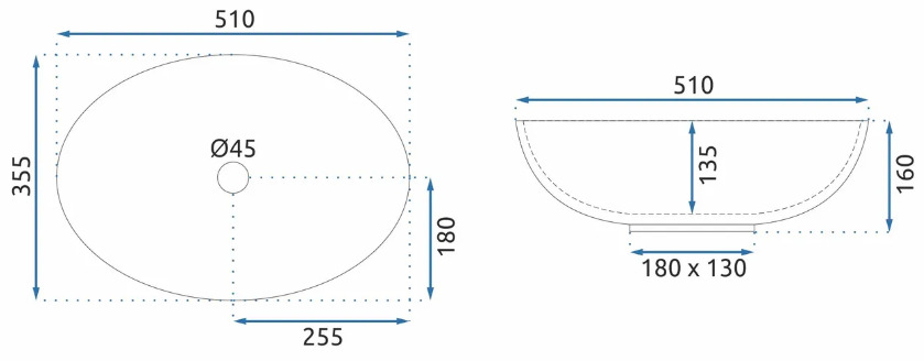 Νιπτήρας Πάγκου Rea Frost Black (Γυάλινος) - 51 x 35.5 cm