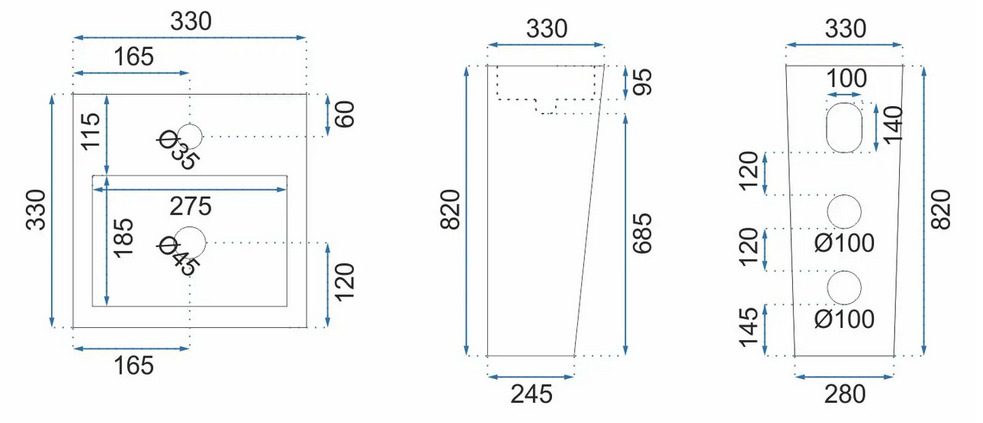 Ανεξάρτητος Επιδαπέδιος Νιπτήρας Πορσελάνης Rea Kamila - 33 x 33 x 82 cm