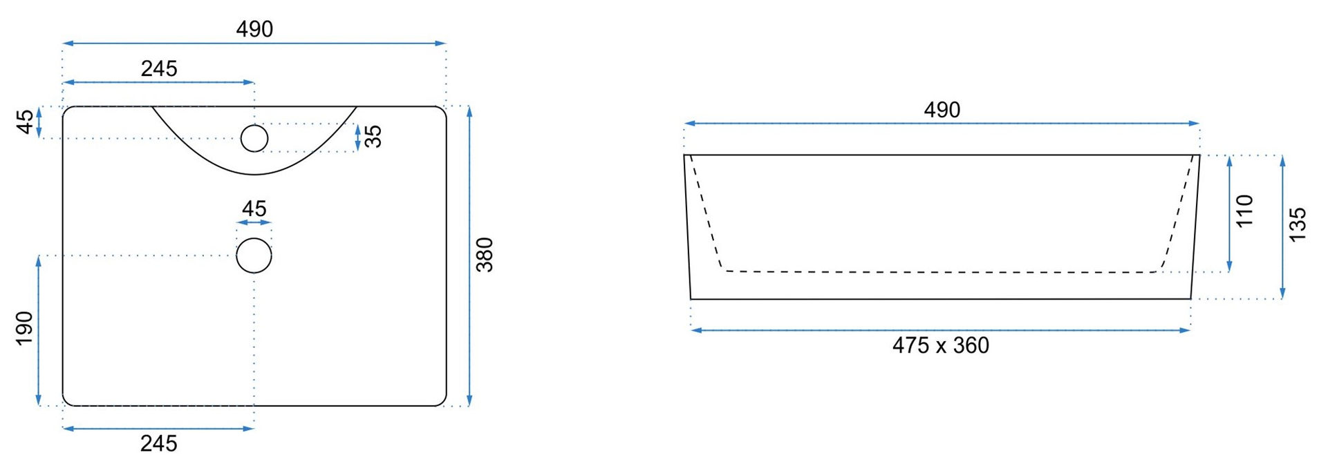 Νιπτήρας Επιτοίχιος / Πάγκου Rea Kelly - 49 x 38 cm