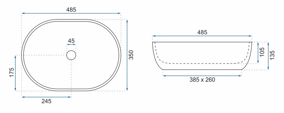 Νιπτήρας Επικαθήμενος Rea Lara Stone - 48.5 x 35 cm