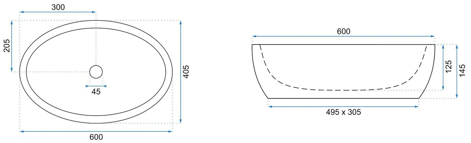 Νιπτήρας Επικαθήμενος Rea Meryl Black Gold - 60 x 40.5 cm