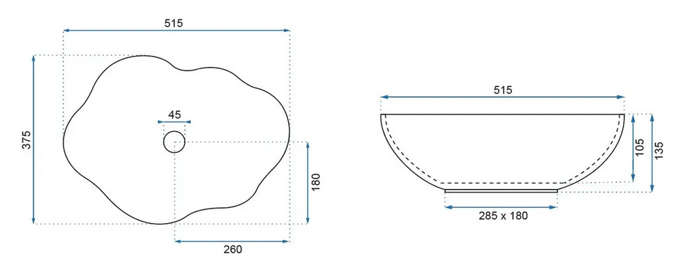 Νιπτήρας Επικαθήμενος Rea Pearl Gold Edge - 51.5 x 37.5 cm