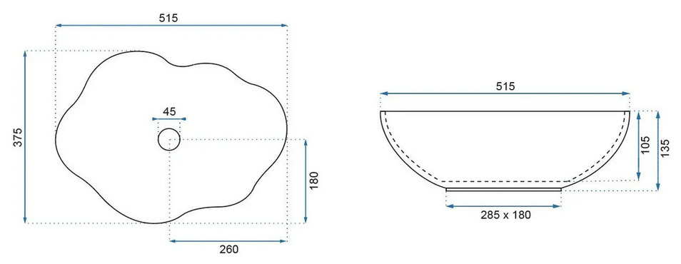 Νιπτήρας Επικαθήμενος Rea Pearl Black - 51.5 x 37.5 cm