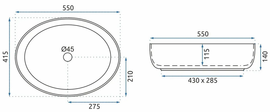 Νιπτήρας Επικαθήμενος Rea Queen Thunder Shiny - 55 x 41.5 cm