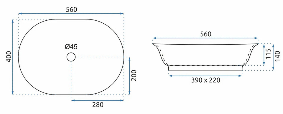 Νιπτήρας Επικαθήμενος Rea Roma Black Marble Matt - 56 x 40 cm