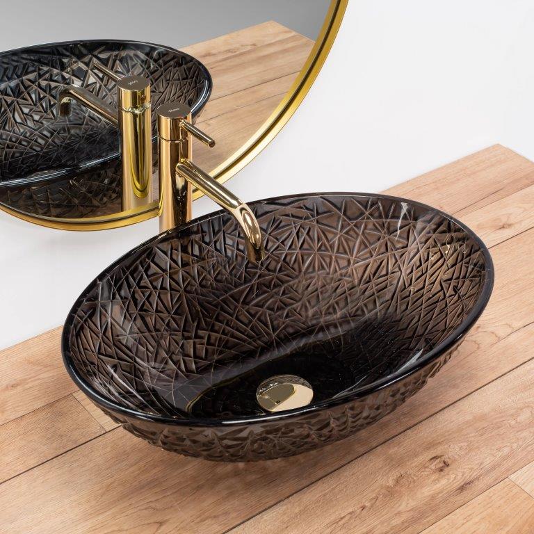 Νιπτήρας Πάγκου Rea Frost Black (Γυάλινος) - 51 x 35.5 cm