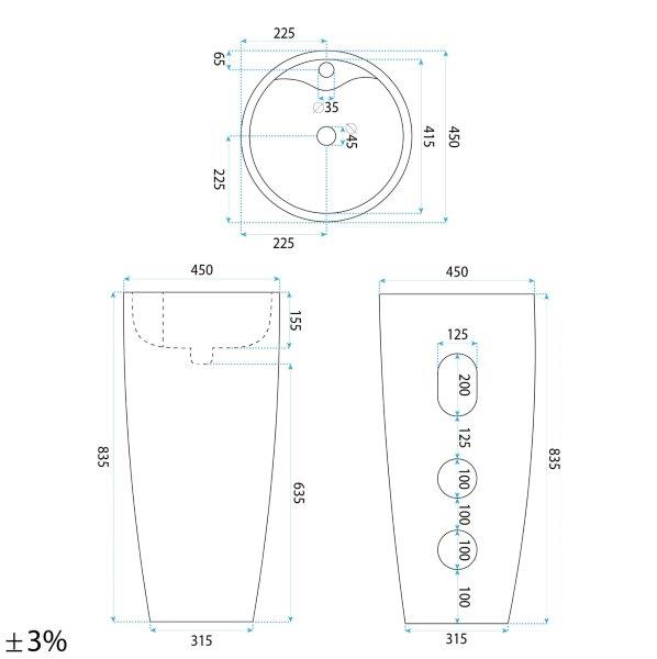 Ανεξάρτητος Επιδαπέδιος Κεραμικός Νιπτήρας Rea Anya Savana Matt - 45 x 45 x 84 cm