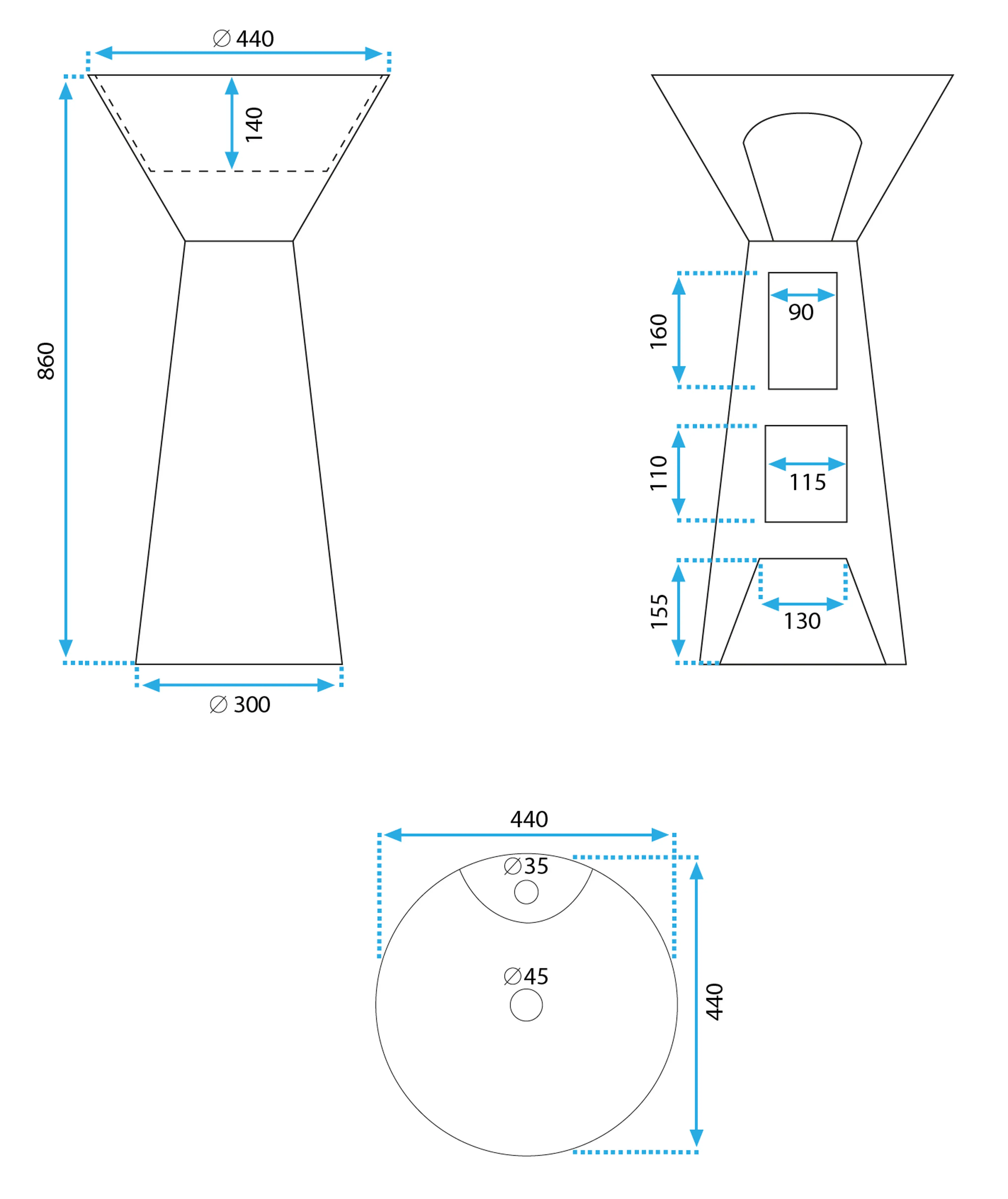 Ανεξάρτητος Επιδαπέδιος Νιπτήρας Πορσελάνης Potamou - 40 x 40 x 85 cm