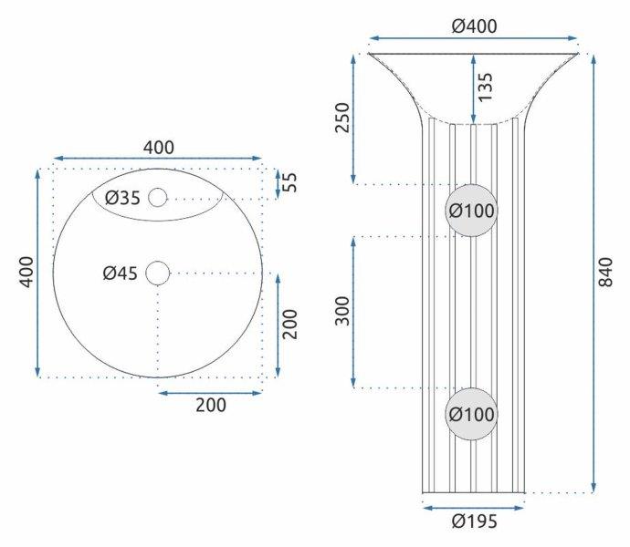 Ανεξάρτητος Επιδαπέδιος Κεραμικός Νιπτήρας Rea Hope White Gloss - 40 x 40 x 84 cm