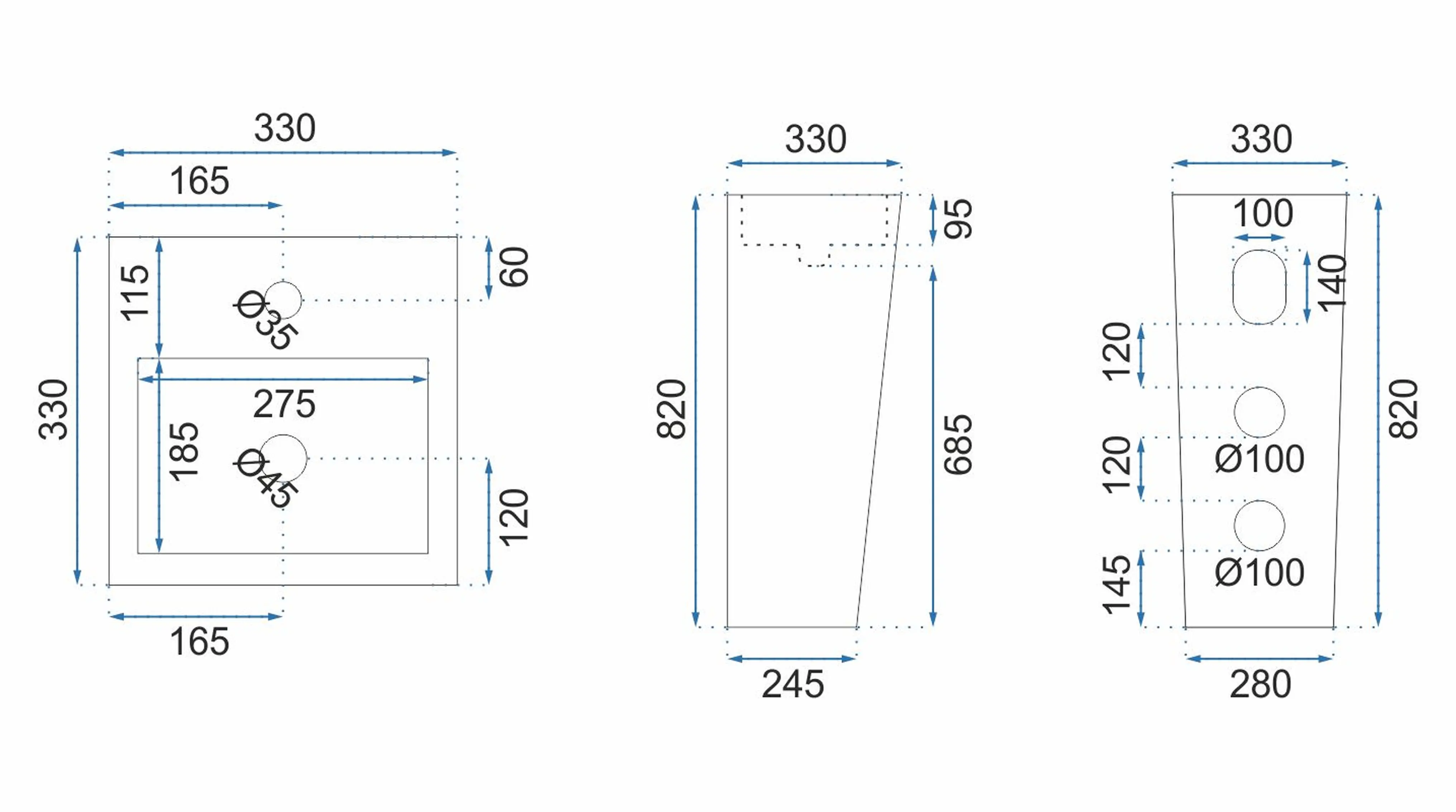 Ανεξάρτητος Επιδαπέδιος Κεραμικός Νιπτήρας Rea Kamila Black - 33 x 33 x 82 cm