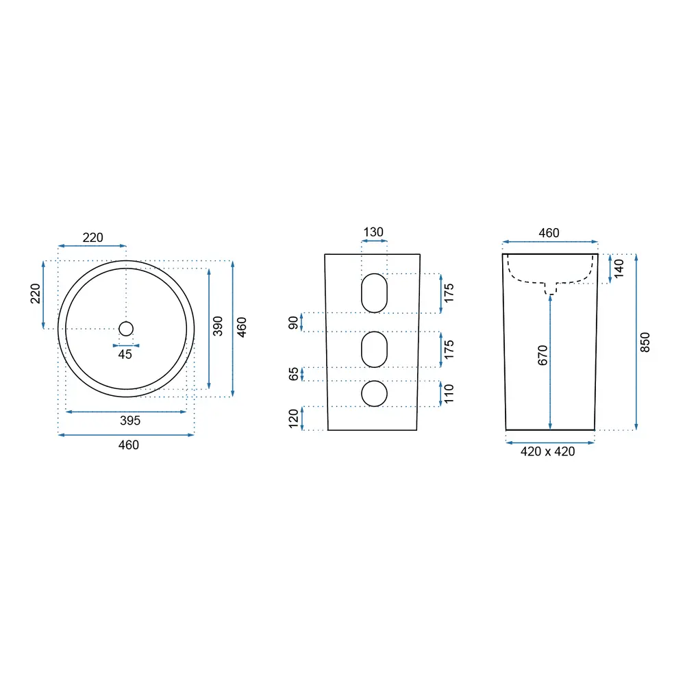 Ανεξάρτητος Επιδαπέδιος Κεραμικός Νιπτήρας Rea Estera White Gloss - 46 x 46 x 85 cm