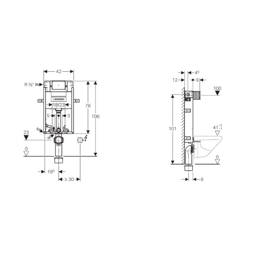 GEBERIT OMEGA 110.020.00.1 - ΚΑΖΑΝΑΚΙ ΕΝΤΟΙΧΙΣΜΕΝΟ ΓΙΑ ΚΡΕΜΑΣΤΗ ΛΕΚΑΝΗ (ΔΙΠΛΟ ΤΟΥΒΛΟ)