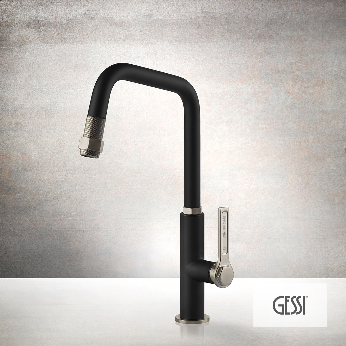 Μπαταρία Νεροχύτη Κουζίνας με Τηλέφωνο Ντους Officine Gessi Inox/Black Matt