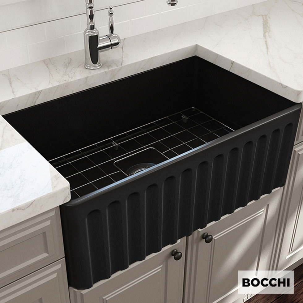 Νεροχύτης Κουζίνας Πορσελάνης Επικαθήμενος 76x46 Bocchi Black Matt