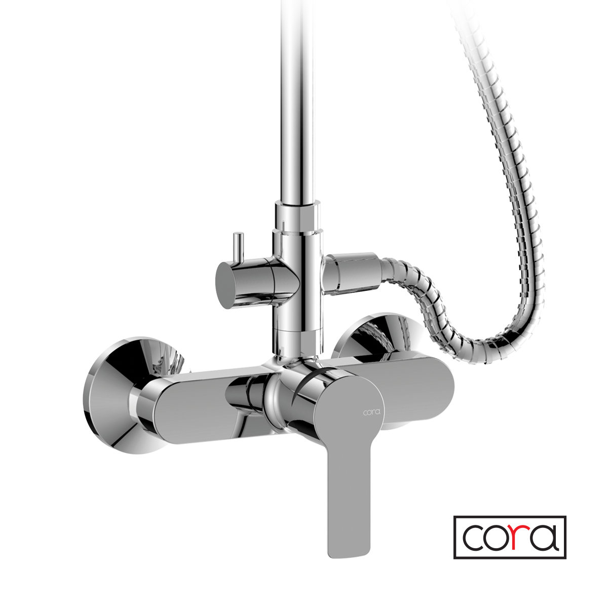 Μπαταρία Ντουζιέρας με Κεφαλή και Κολώνα μη ρυθμιζόμενου ύψους CORA Chrome