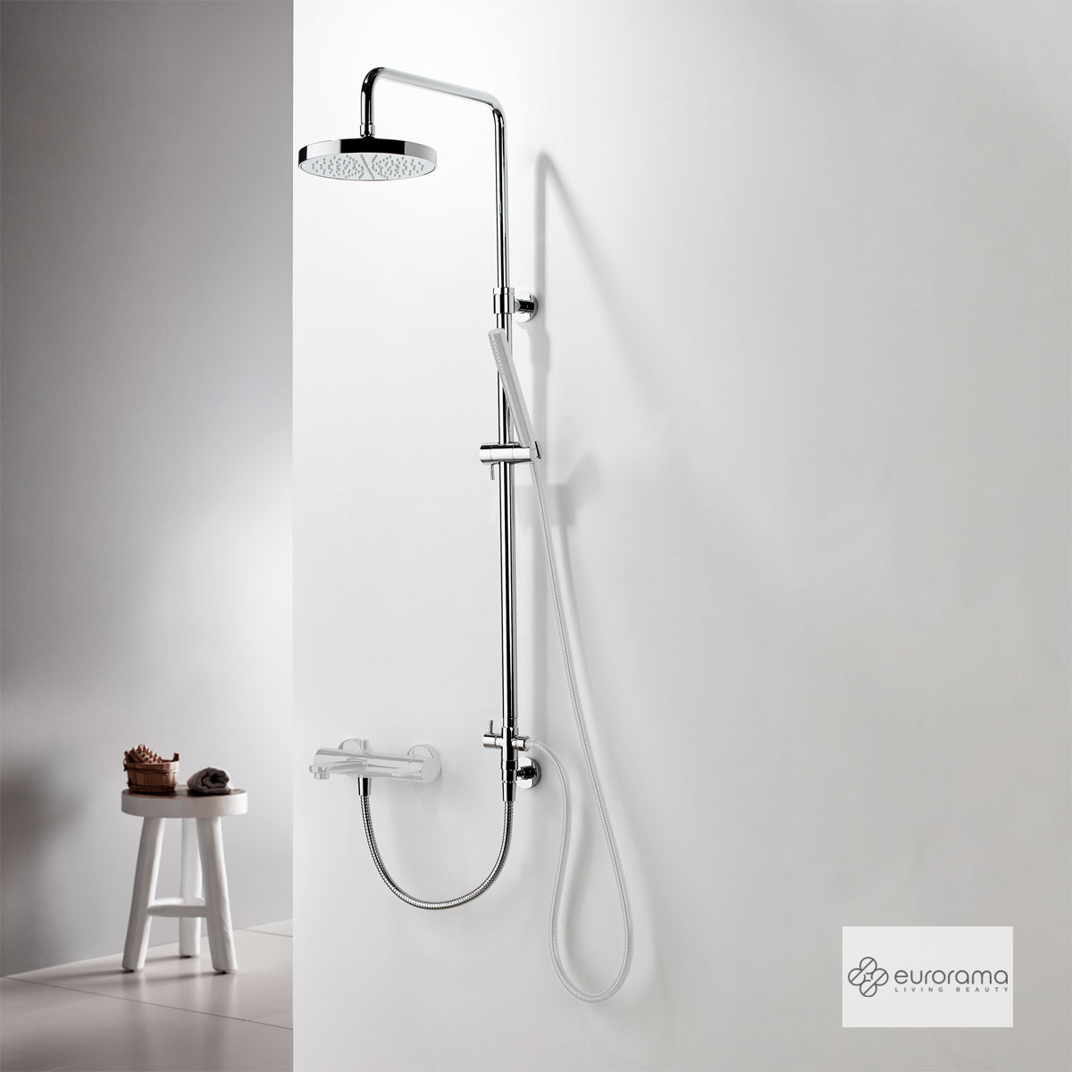 Ρυθμιζόμενη Κολώνα Ντους με κεφαλή Φ20 για σύνδεση μεΜπαταρία Λουτρού, Chrome