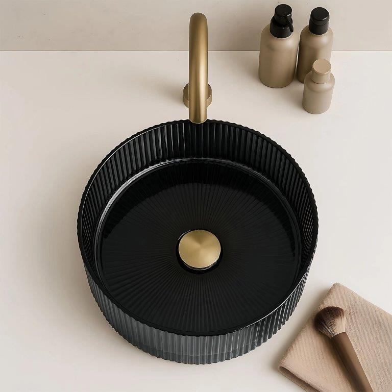 Νιπτήρας Γυάλινος Rea Ingrid 36 Black 36 x 36 x 11.5 εκ. Μαύρος Γυαλιστερός