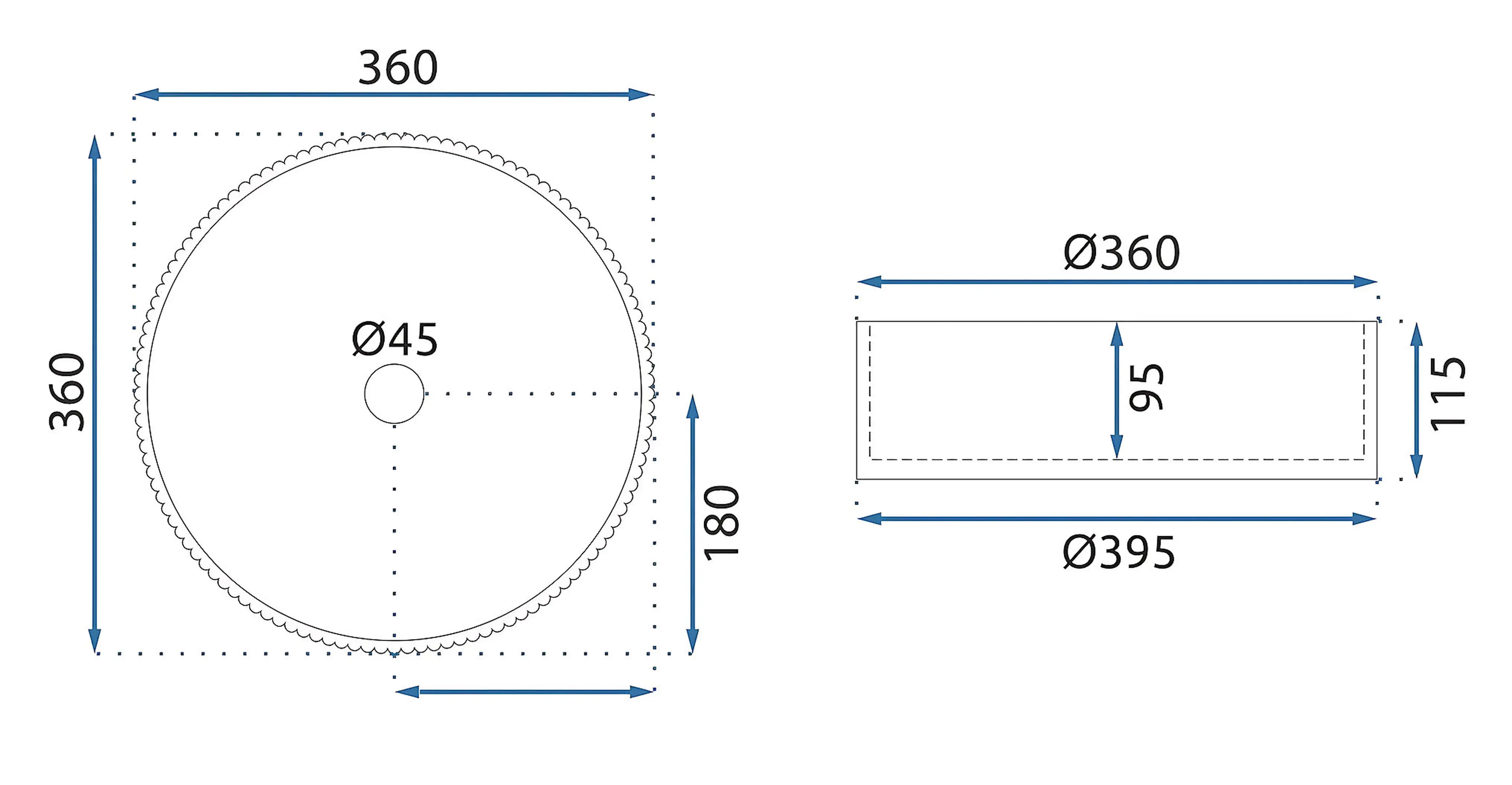 Νιπτήρας Γυάλινος Rea Ingrid 36 Black 36 x 36 x 11.5 εκ. Μαύρος Γυαλιστερός