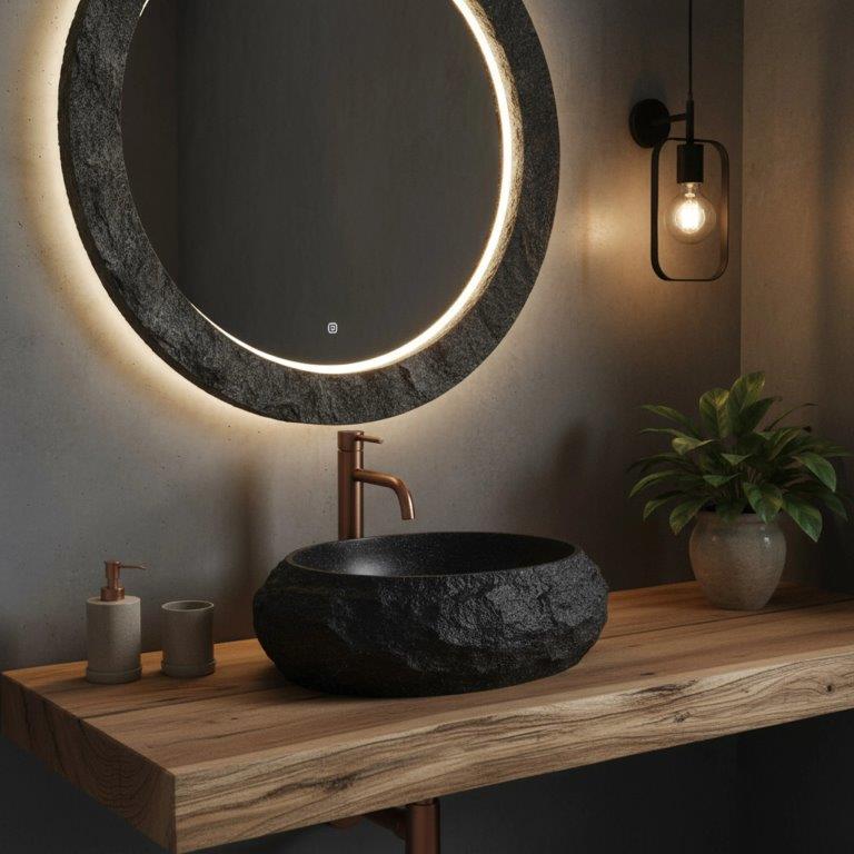 Νιπτήρας Artificial Stone Rea Mika Black 50 x 38 x 15 εκ. Μαύρος Ματ