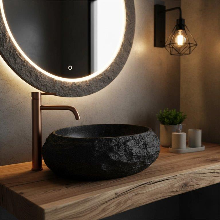 Νιπτήρας Artificial Stone Rea Mika Black 50 x 38 x 15 εκ. Μαύρος Ματ