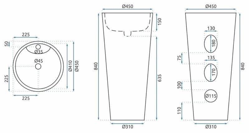 Ανεξάρτητος Επιδαπέδιος Κεραμικός Νιπτήρας Rea Anya Lava Matt - 45 x 45 x 85 cm