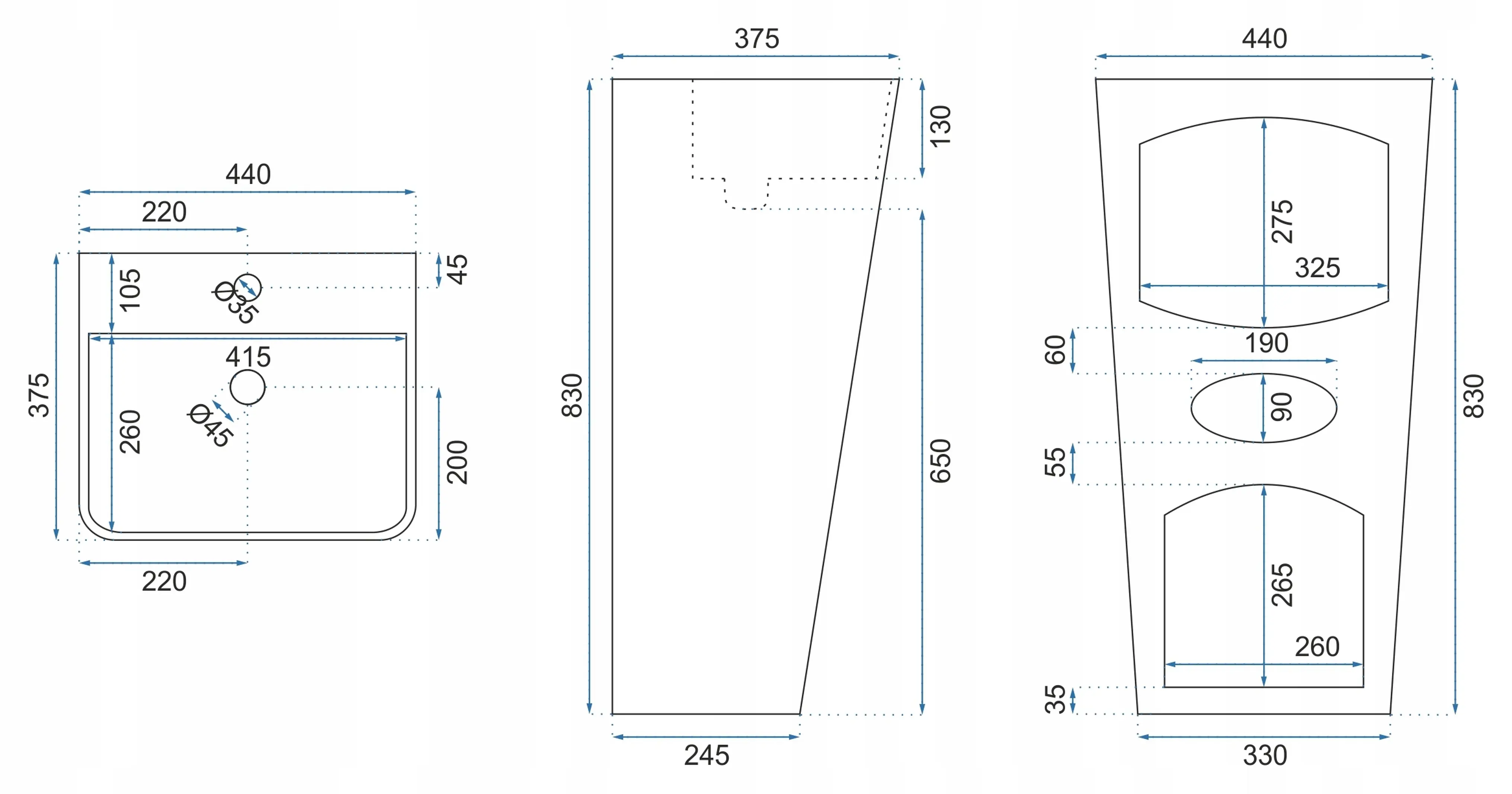 Ανεξάρτητος Επιδαπέδιος Κεραμικός Νιπτήρας Rea Aris - 44 x 37.5 x 83 cm