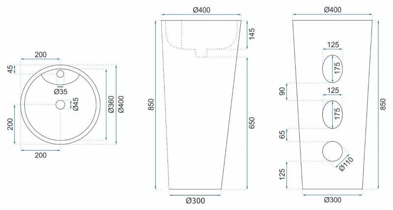 Ανεξάρτητος Επιδαπέδιος Κεραμικός Νιπτήρας Rea Blanka Marble - 40 x 40 x 85 cm
